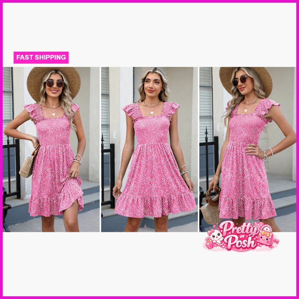 Rayon Polyester Elastane Smocked Square Neck Sund… - image 7